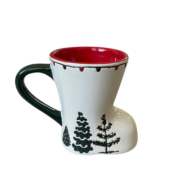 Potter's Studio Red Truck w Christmas Trees Boot-Shaped Coffee Mug 12oz Set of 2 - Picture 4 of 14